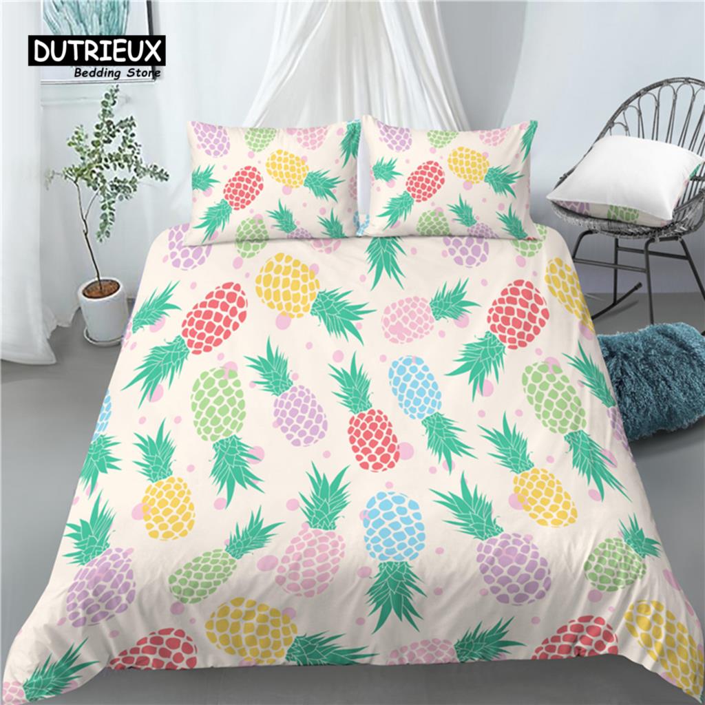 Home Living Luxury 3D Hearts Pineapple Print 2/3Pcs Soft Duvet Cover PillowCase Kids Bedding Sets Queen and King EU/US/AU Size