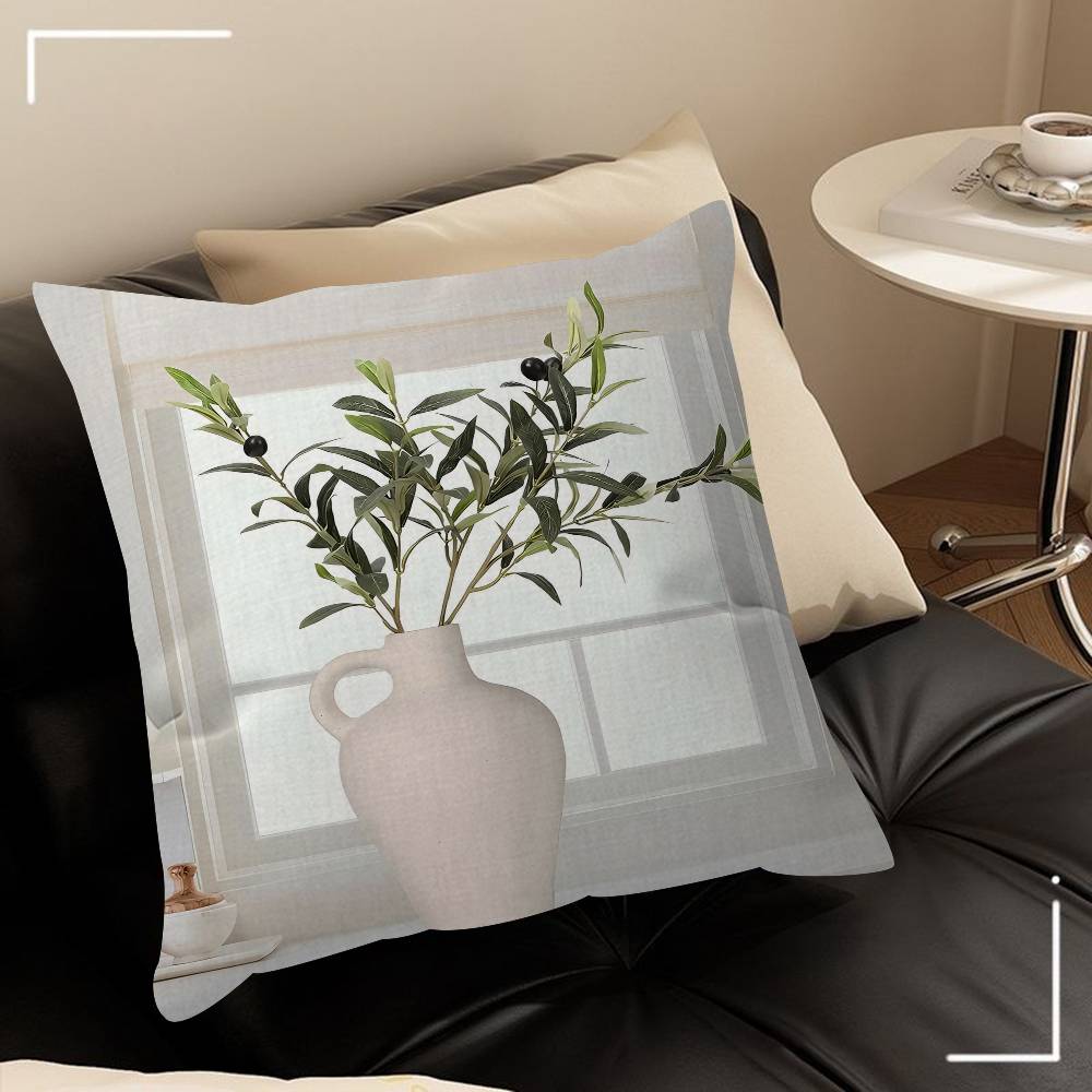 Chic Olive Tree In Vase Canvas Art Pillow Cushion Cover Pillowcase Living Room Sofa Home Decor Customized