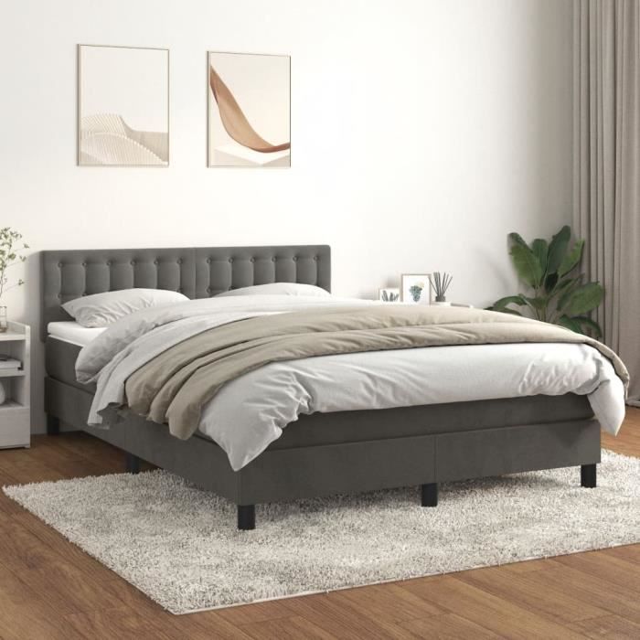 3141546 vidaXL Divan Bed and Mattress Dark Grey 140x200cm Velvet