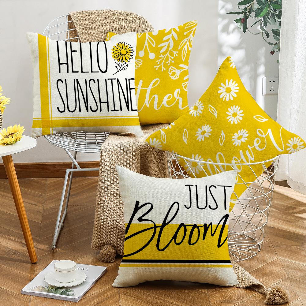 New Pillow Summer Yellow Daisy Home Sunshine Cushion Linen Pillow Case