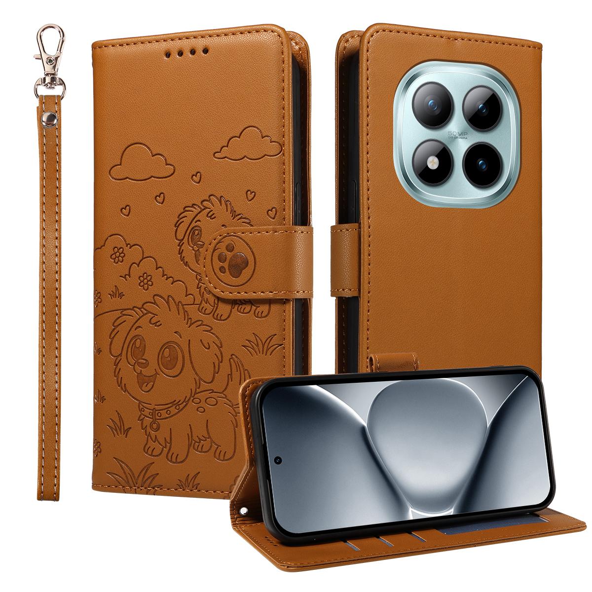 Для Xiaomi Poco M8 Pro 5G/Redmi Note 15 Pro+ 5G (Глобальный) Чехол для телефона из искусственной кожи с защитой от RFID-сканирования, рисунком собаки и ремешком на запястье.