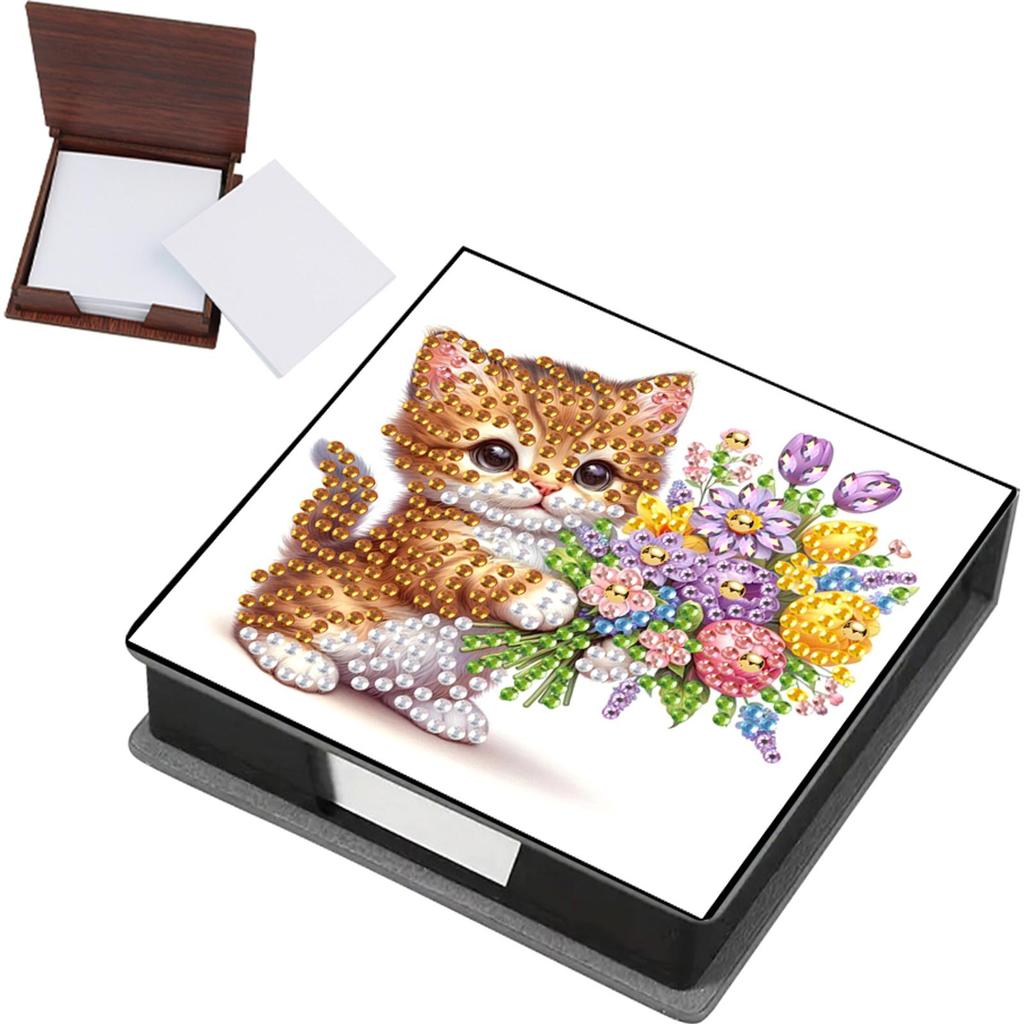 PU Animals Gem Painting Memo Pad Holder Mosaic Kit Flowers Rhinestones Post It Dispenser Animals & Flowers for Home Office
