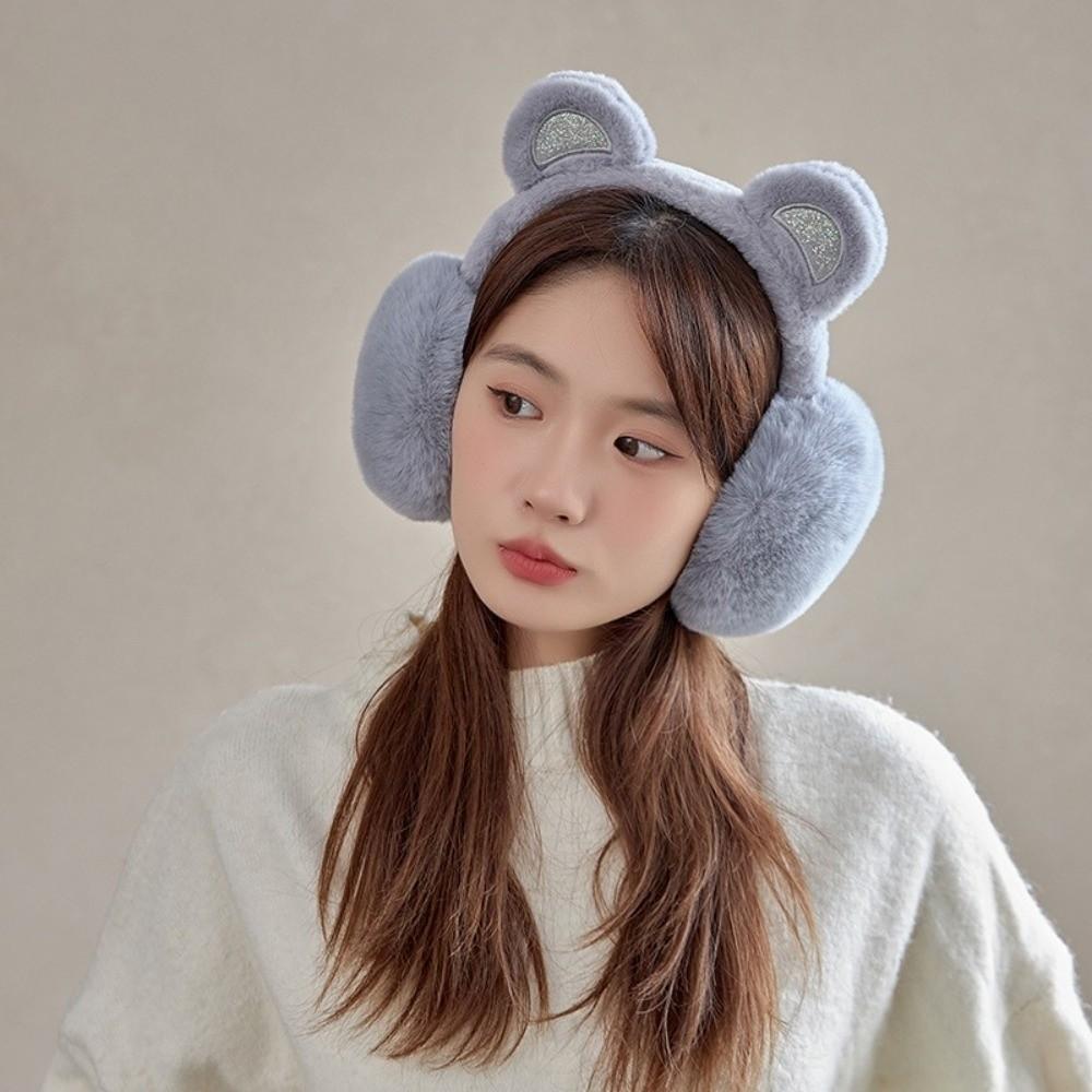 Anti-Freeze Sequins Bear Ear Earmuffs Plush Winter Ear Muffs Cute Ear Cover  for Women Girls