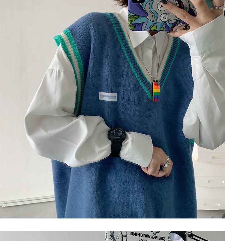 Couple's Trendy Sleeveless V-Neck Sweater: School-Inspired Hong Kong Style Knit for Summer