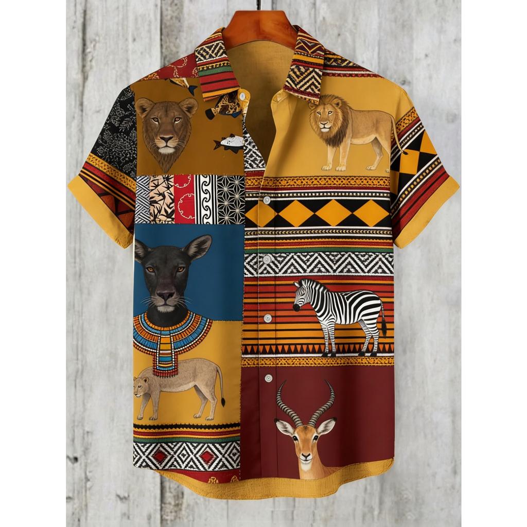 Men's Ethnic Style Linen Short-sleeved Shirt Natural Ocean High-definition 3D Printed Shirt Men's Hawaiian Vacation Outdoor Top