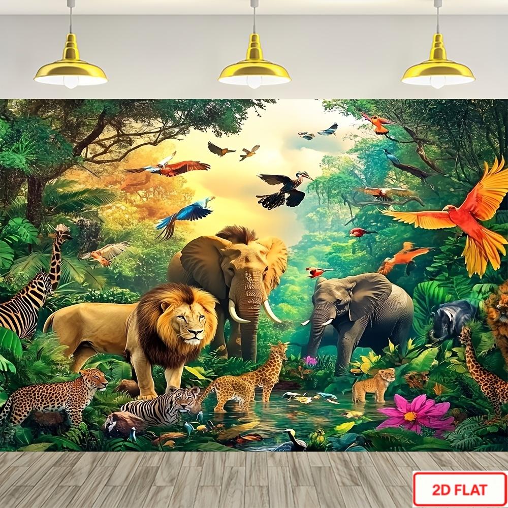 1 piece of jungle exploration animal party backdrop - vivid wildlife scene 100x150cm