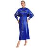 Womens Metallic Trim Church Choir Robe Stand Collar Long Sleeve Button Loose Dress
