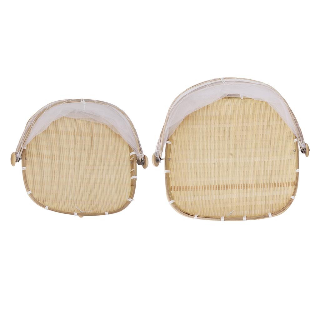 2Pcs Food Serving Tent Basket Fly Skeeter Insect Resistant Bamboo Basket With Dish Mesh Cover