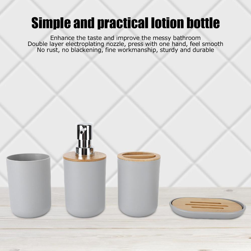 Plastic Bamboo Bathroom Accessory Set 4-Piece Bathroom Supplies Set Toothbrush Cup Set Family серый