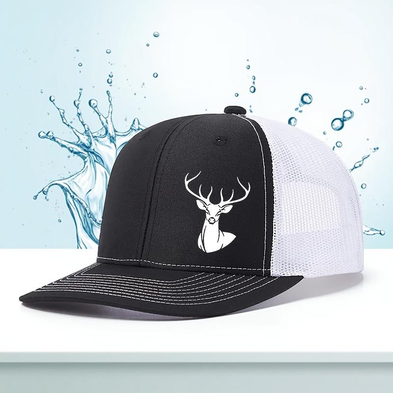 White Deer Head Printed Baseball Cap for Men and Women Breathable Mesh Truck Hat Adjustable Outdoor Sun Protection Bib Caps