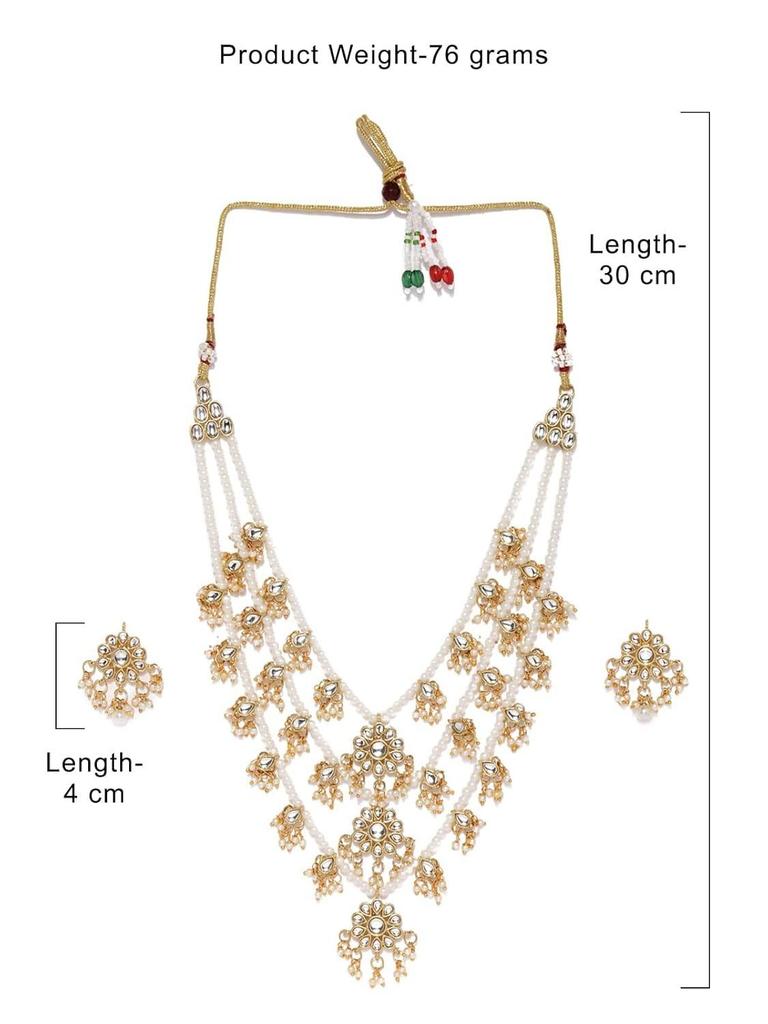 Ethnic Kundan & Pearl Multi Tier Bridal Necklace Set for Women