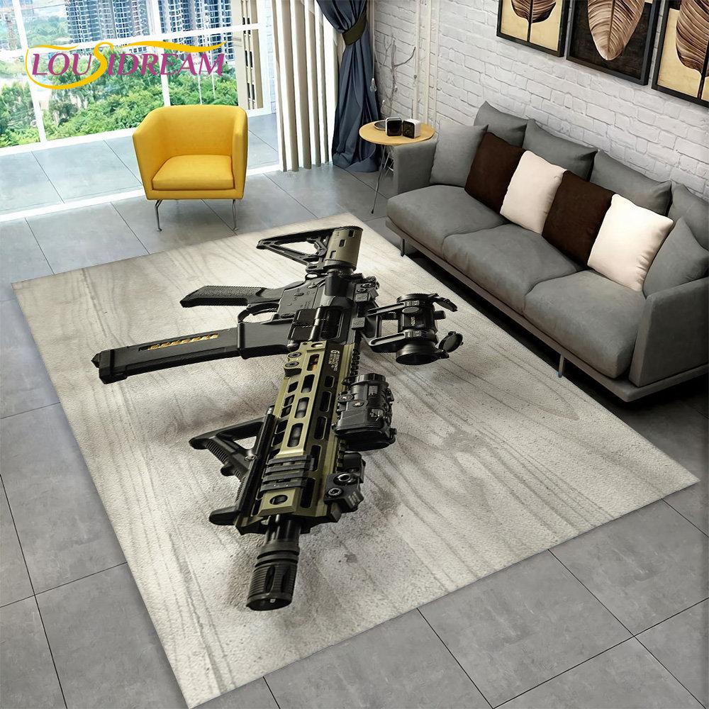 3D útočná puška Pistole Zásobník Gun Area Koberec,Koberec pro domácí obývací pokoj Ložnice Pohovka Rohožka Dekor,Kid Neklouzavá podlahová rohož