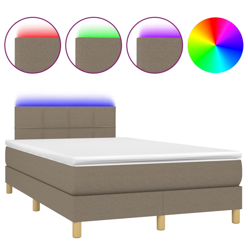 Box Spring Bed with Mattress & LED Light Taupe 120 x 190 cm Fabric