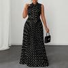 Elegantes ärmelloses Polka-Dot-Kleid mit Bindeband für Sommerreisen und Freizeit