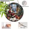 2D Flat Aluminium Oil Painting Style Christmas Sign with Santa Claus Pattern - Warm Winter Figurine Ornaments - Ideal for Front Door, Wall, Porch