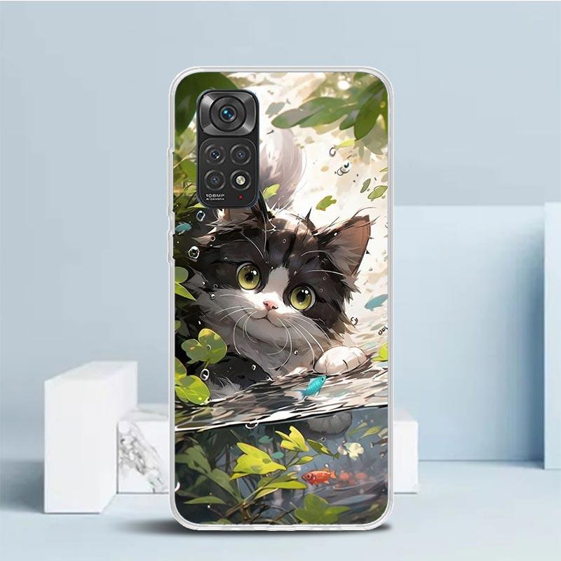 Cartoon Cute Cat Fish Aesthetic Phone Case For Xiaomi Redmi Note 15 14 14S 13 12S 12 Pro Plus 11S 11 11T 11E 10S 10 + Soft TPU B