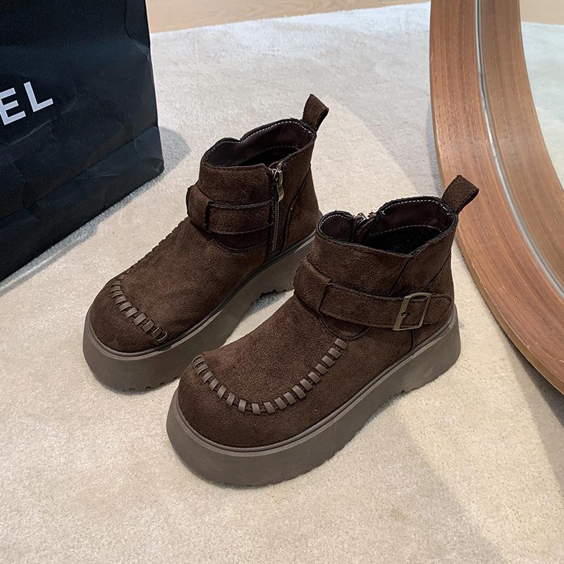 Faux Leather Platform Martin Boots Women's 2025 Autumn New Versatile Height Increase Lightweight Fashion Comfortable One-pedal Short Boots