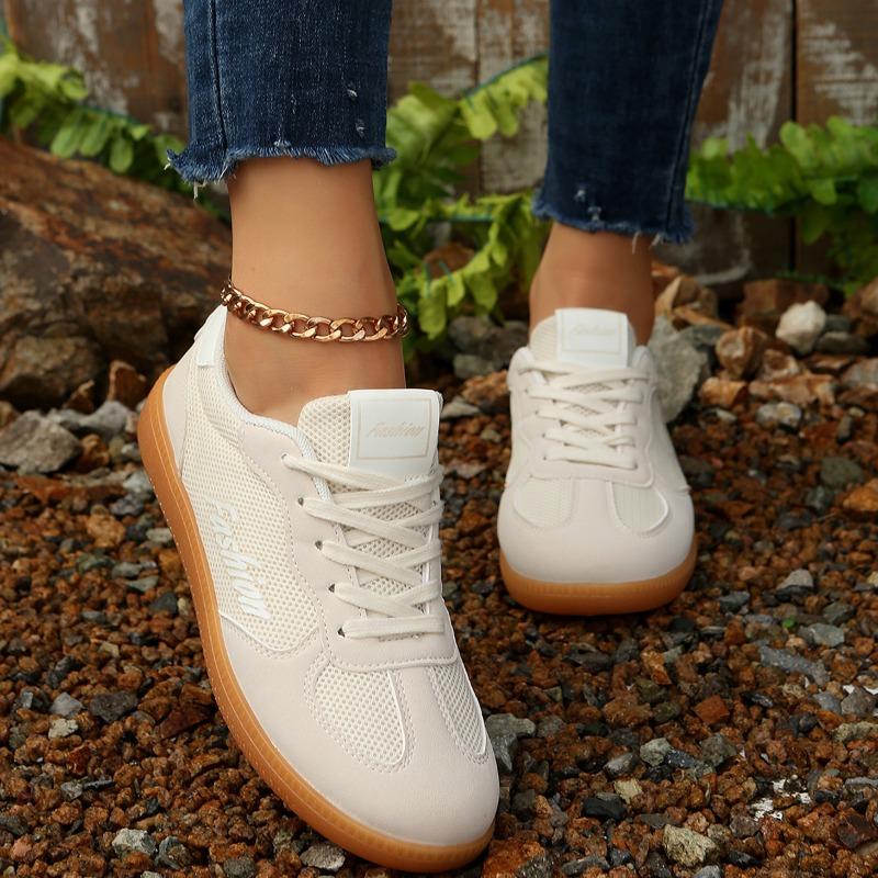 2025 New Women's Casual Shoes Round Toe Lace-up Mesh White Shoes Fashion All-match Breathable Lightweight Sports Shoes for Women