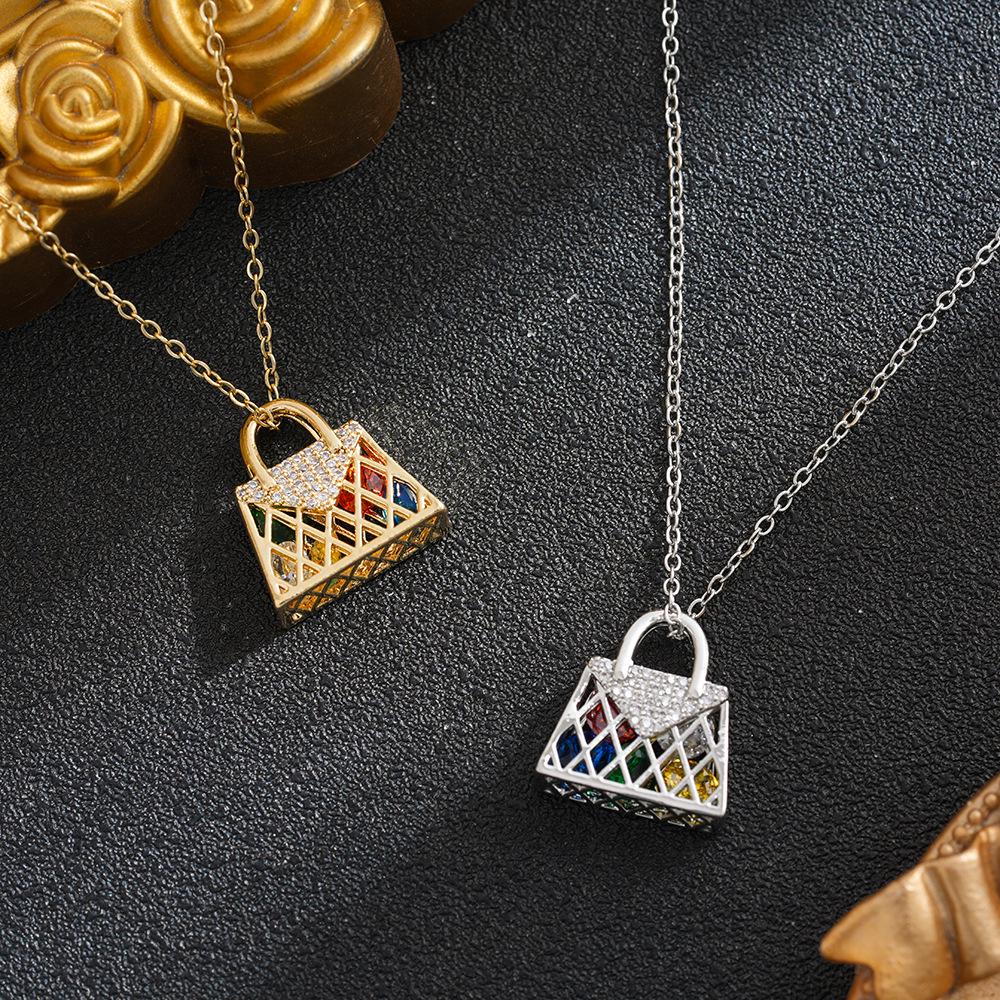 Colorful Gold-Plated Titanium Steel Necklace with 3D Seven-Color Stones - Trendy & Luxurious Women's Jewelry