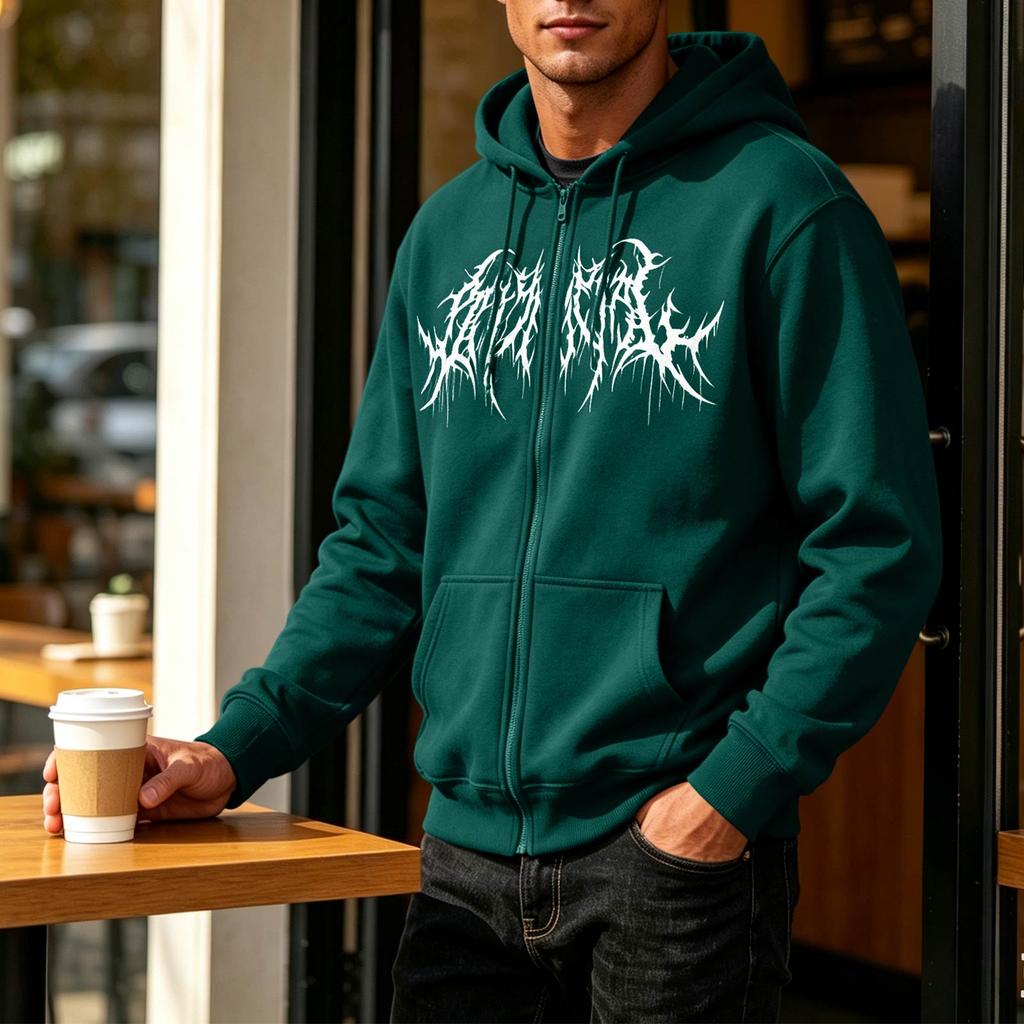 Felpa con cappuccio e zip da uomo con stampa