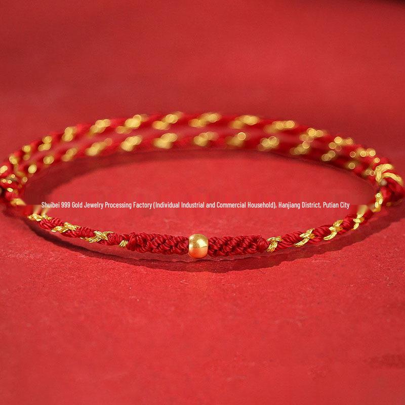999 Pure Gold Beaded Red String Bracelet - Lucky Horse Year Charm Bracelet Only