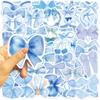50 Cartoon Blue Bow Hand Tent Doodle Stickers DIY Decorative Guitar Notebook Suitcase