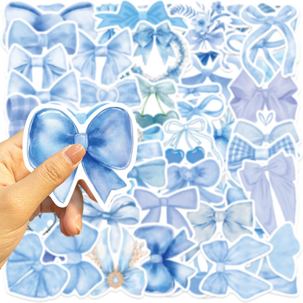 50 Cartoon Blue Bow Hand Tent Doodle Stickers DIY Decorative Guitar Notebook Suitcase