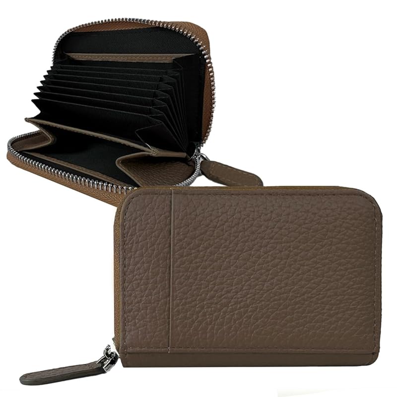 

[Giselle] card case genuine leather large capacity compact wallet bifold small thin mini wallet Bellows pass case coin purse ladies men s (brown)