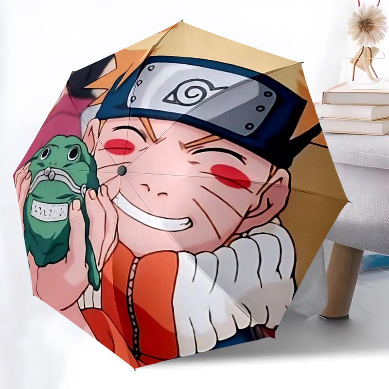 1pc Naruto Automatic Umbrella - 8-Rib Portable Folding Black Iron Frame for Outdoor, Beach, Travel 0905179