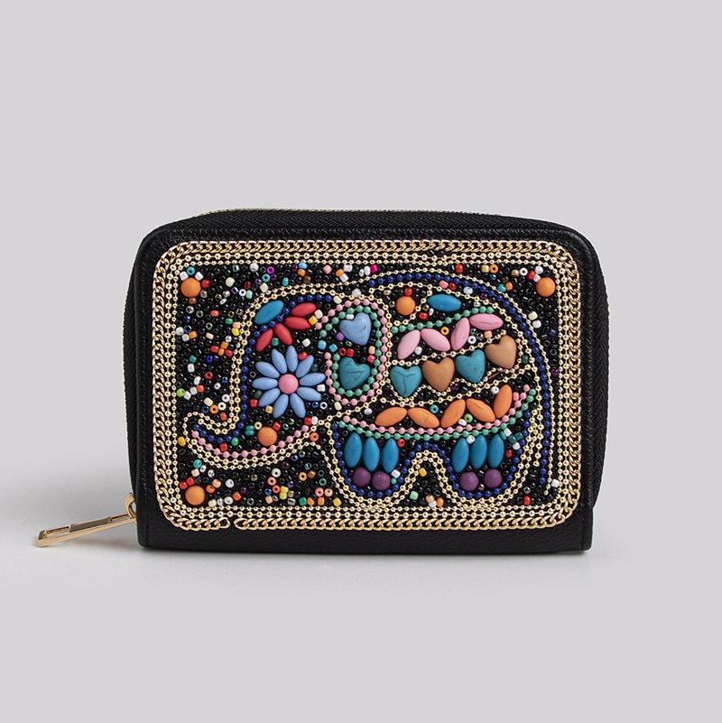 Bohemian Style PU Zipper Card Holder & Coin Purse with Butterfly and Flower Design