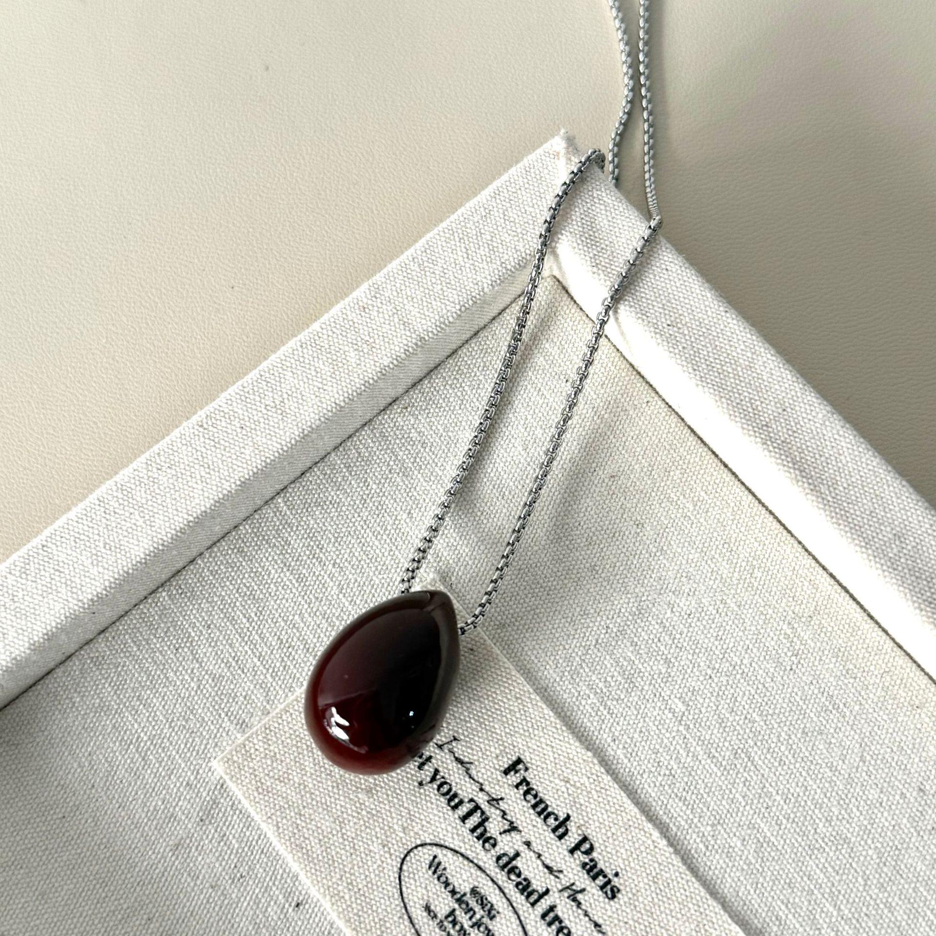 

Минималистичное черное титановое стальное ожерелье с подвеской в виде капли воды для женщин