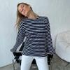 Women Summer Stripe Long Sleeve Tshirt O Neck Casual Top