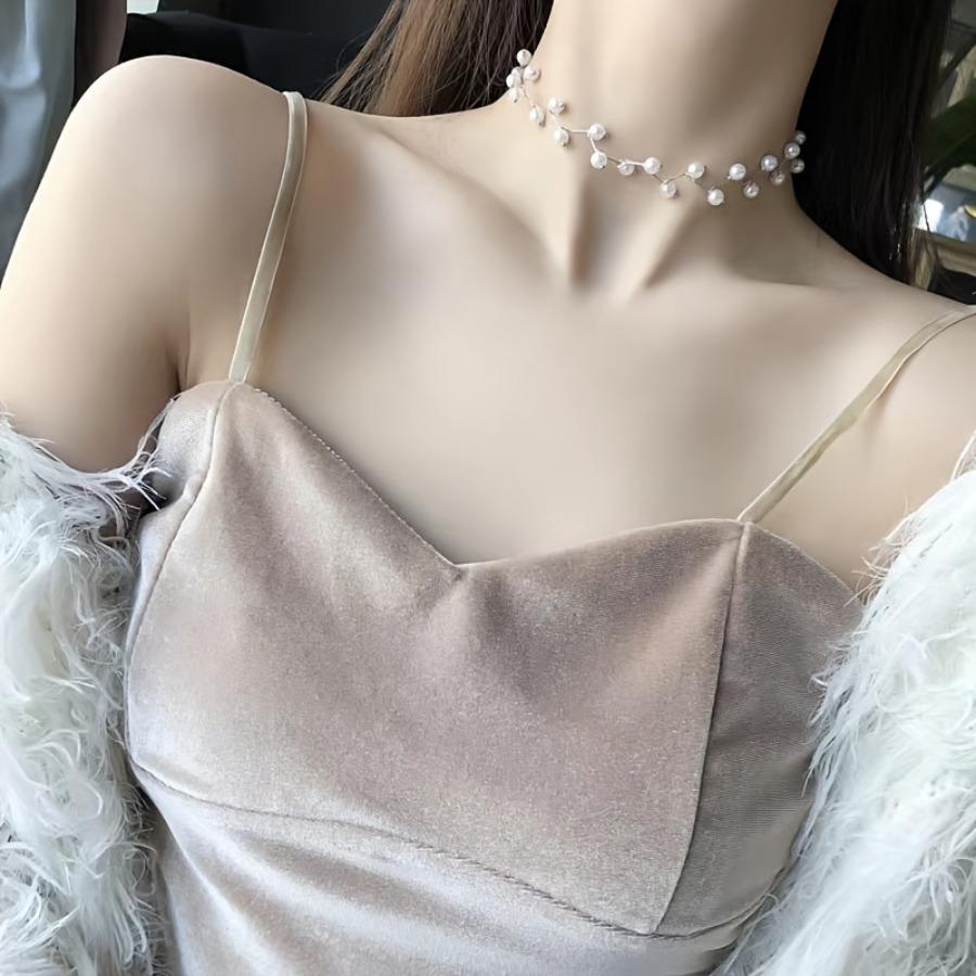 1pc Women's Elegant Thorn Imitation Pearl Choker Necklace, Golden Silvery Black, Bohemian Imitation Pearl Neck Chain
