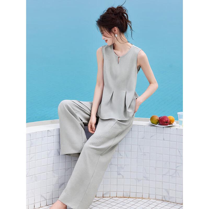 Mohanyimei Women's Smart Structure Pleated Sleeveless Top & Wide-Leg Pants Set