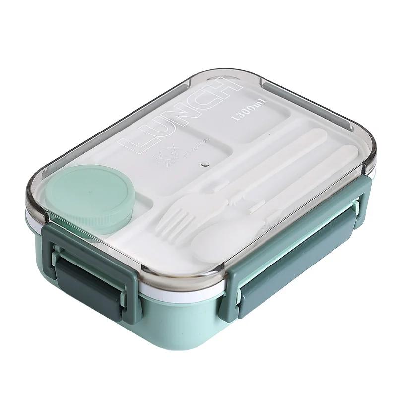 New 1300ml Plastic Lunch Box with Tableware for Adults Students Divided Microwave Oven Bento Box Sealed Leakproof Food Container
