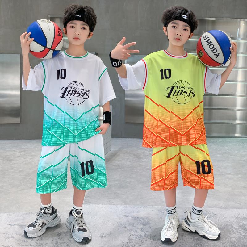 Boys' summer basketball suit set new 2026 mid to large children's summer short sleeved quick drying sports football suit trend