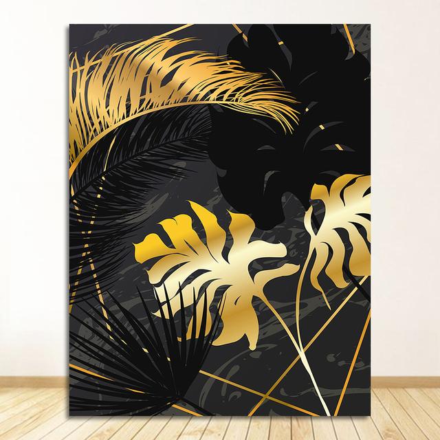 Nordic Pflanzen Poster und Druck Abstrakte Wand Kunst Wand Bilder für Wohnzimmer Moderne Dekor Schwarz Golden Leaf Leinwand Malerei