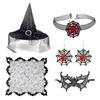 Women Witch Costume Accessories with Witch Hat Eye Mask Choker Necklace Earrings for Women Halloween Masquerade Cosplay