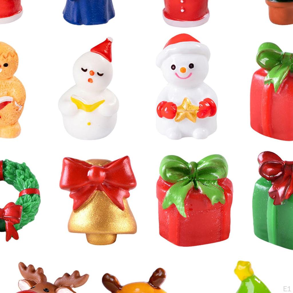 15 Pieces Christmas Miniature Figurines Mini Xmas Tiny Ornaments Resin Figures for