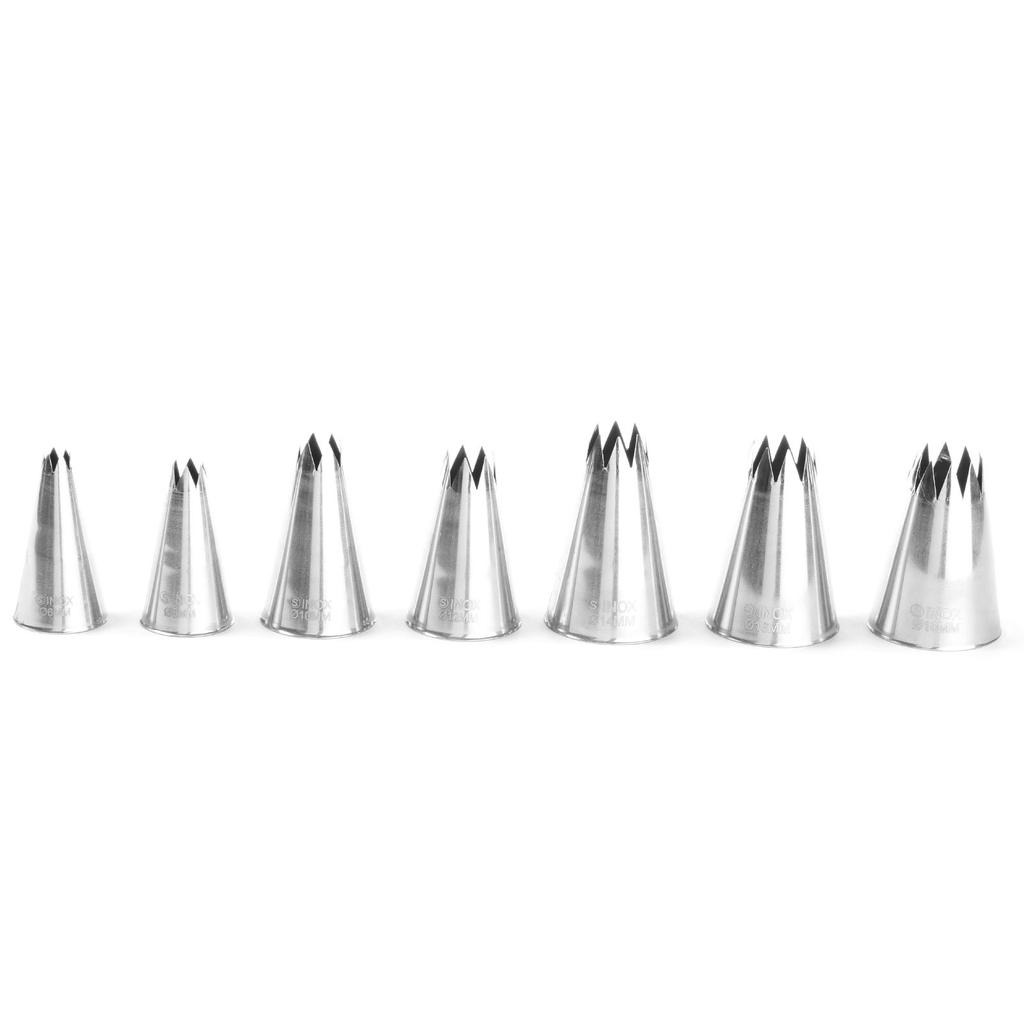 Star-shaped Tips for Pastry Bag Sleeves, Steel, Corrugated - Set of 7 - Hendi 551714