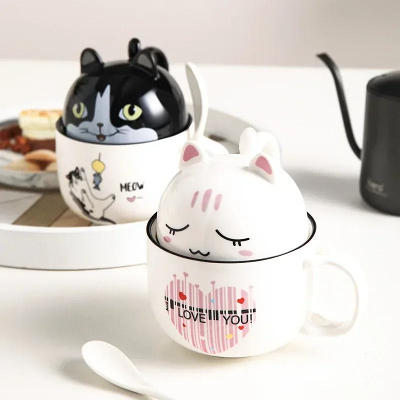 350ml Kawaii Kubek Shiba Inu Uroczy Kreskówkowy Ceramiczny Kubek z Pokrywką i Łyżeczką Kubki na Kawę Mleko Herbatę Śniadaniowe Filiżanki Naczynia do Picia Prezenty