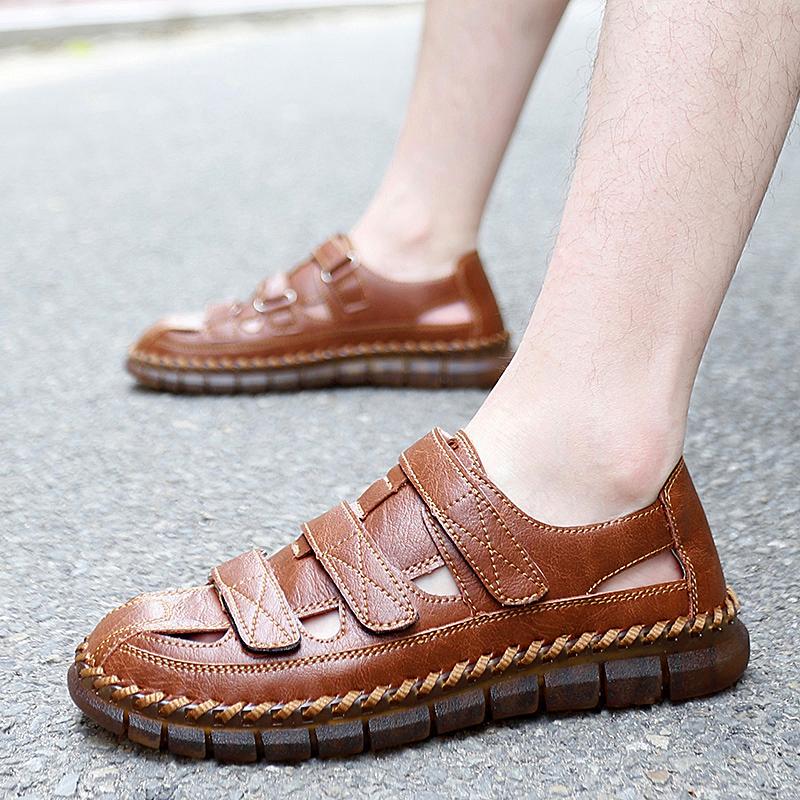 Summer Sandals Men Comfort Sandals Hollow Out Breathable Genuine Leather Shoes Casual Driving Beach Vacation Soft Men Sandals