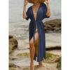 Damen Strand Sonnenschutz Riemen Taille Schlitz Durchsichtiges Netz Bikini Strickjacke Cover Up