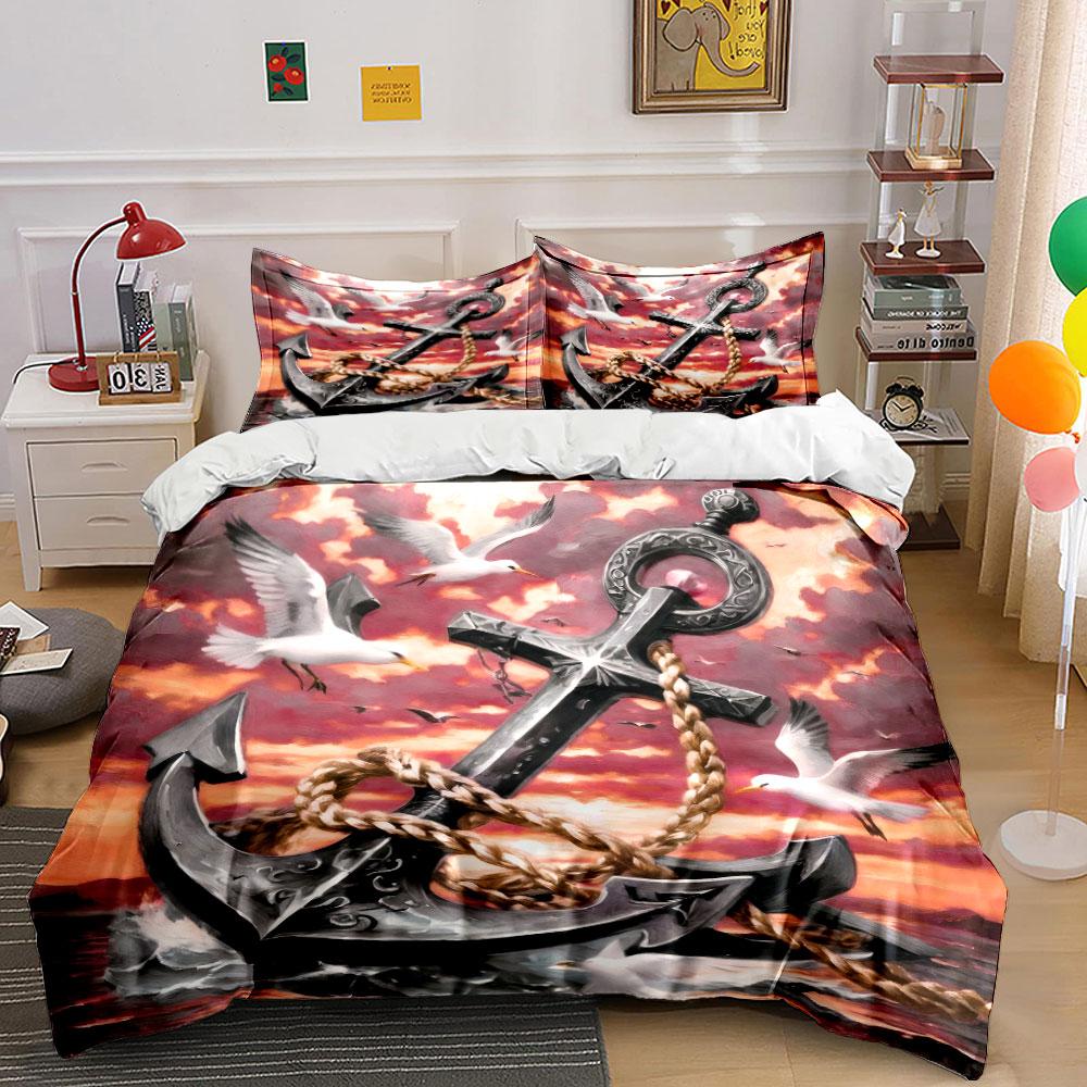 Anchor And Seagulls Decor Set Soft Comfortable Duvet Cover Bedding Set Included 1*Duvet Cover & 2*Pillowcases, Gift