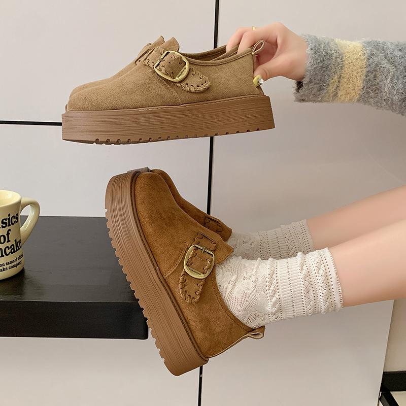 Fashion Comfortable Single Shoes Women's Fashion Round Toe Suede Metal Slip Strap Non-Slip Platform Flats