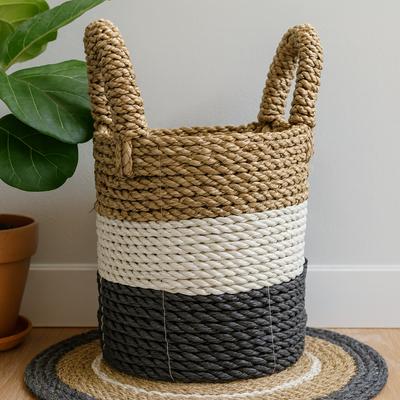 Seagrass Basket Set Dark Grey White Natural