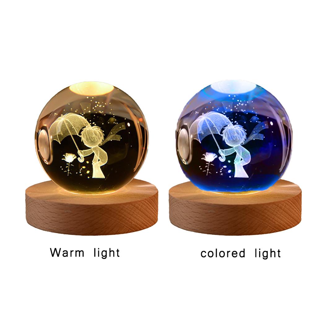 6cm 3D Crystal Ball Colorful Light Warm Light Planet Night Light Laser Carving Solar System Earth Galaxy Cartoon Pattern Gift