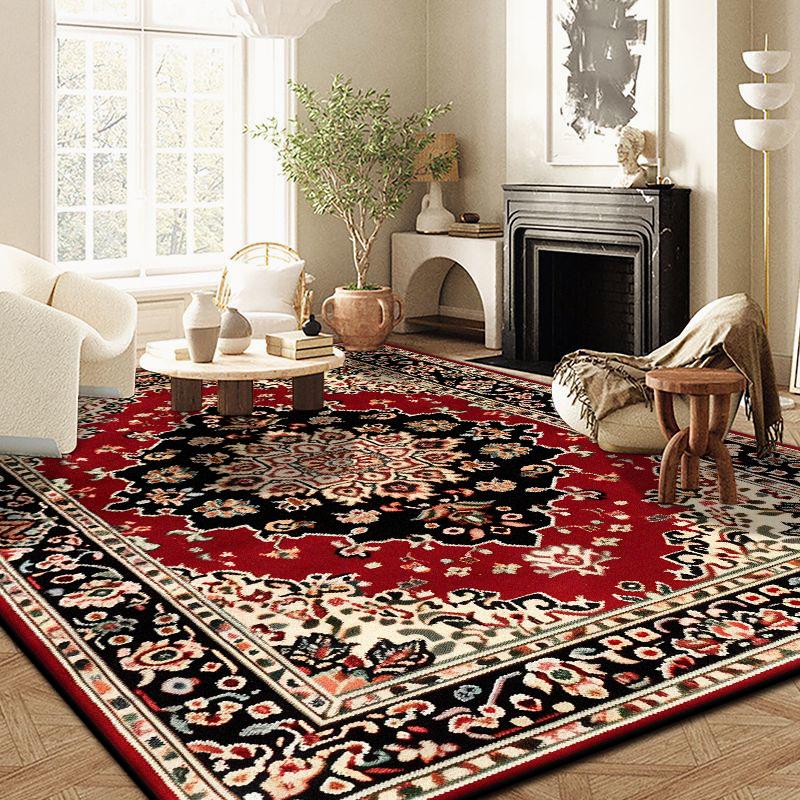 Red Black Vintage Persian Non-slip Fluffy Rug Decoration Locker Room Stain Resistant Mat Large Area Short Velvet Sofa Carpets