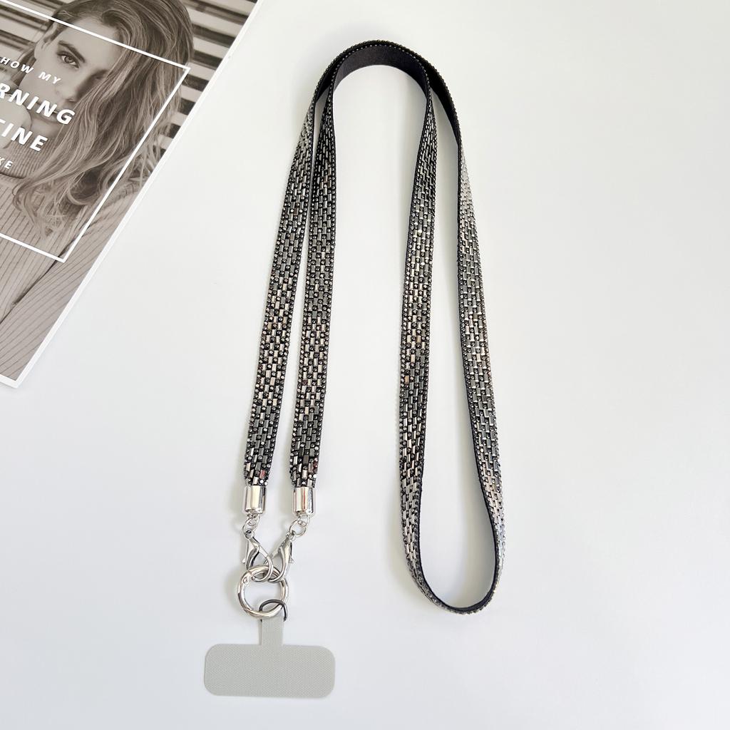 Mobile Phone Lanyard Crossbody for Women, Fashionable Flash Diamond Wide Strap, Long Outdoor Phone Case with Side Back Option