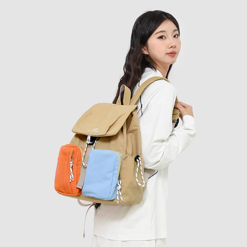 Fashion Woman Backpack 2025 Summer Waterproof Nylon Soft Handle Solid Multi-Pocket Travel Zipper Feminina Splicing Color School Bags Laptop Backpack